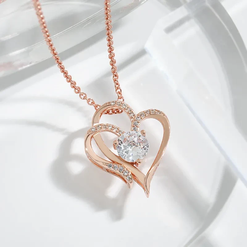 Zircon Double Love Necklace With Rhinestones Jewelry For Women