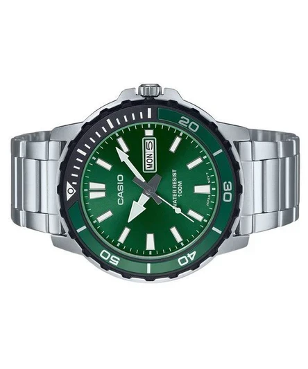 Casio Standard Analog Stainless Steel Green Dial Quartz MTD-125D-3AV 100M Men's Watch