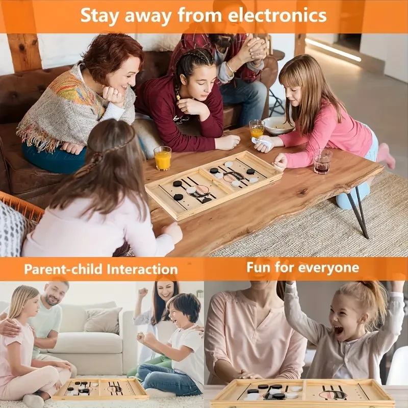 Wooden Bouncing Chess Game - Interactive Tabletop Hockey