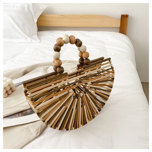 New Bamboo Woven Bag Women's Beaded Portable