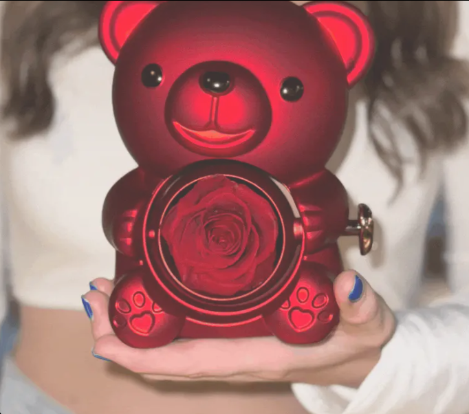 Eternal Rose Bear W/ Engraved Necklace