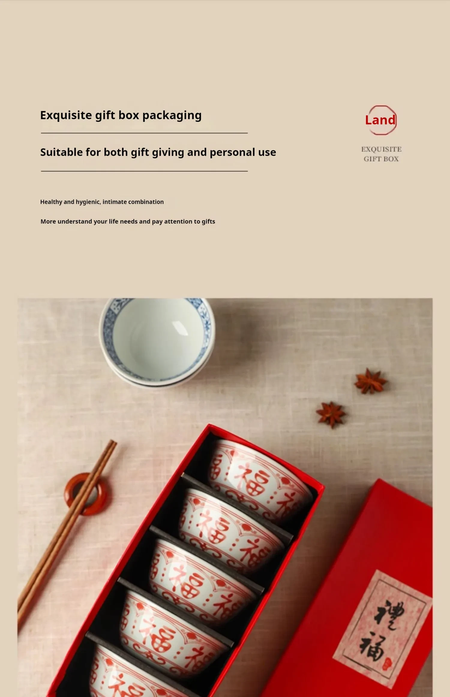 Chinese Style Ceramic Bowl Home Rice Bowl Set