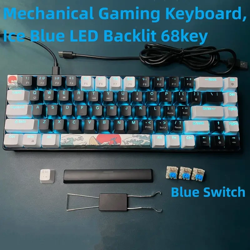 Mechanical Gaming Keyboard, Ice Blue LED Backlit Compact