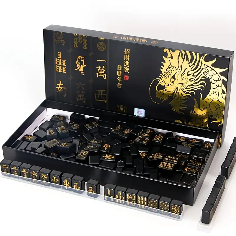 Black Golden Mahjong High Quality Portable Chinese Mahjong