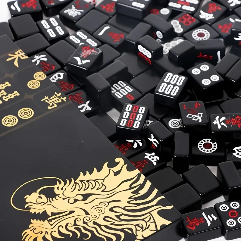 Black Golden Mahjong High Quality Portable Chinese Mahjong