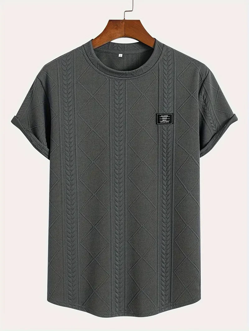 Geometric Pattern Knit Crew Neck Short Sleeve T-shirt