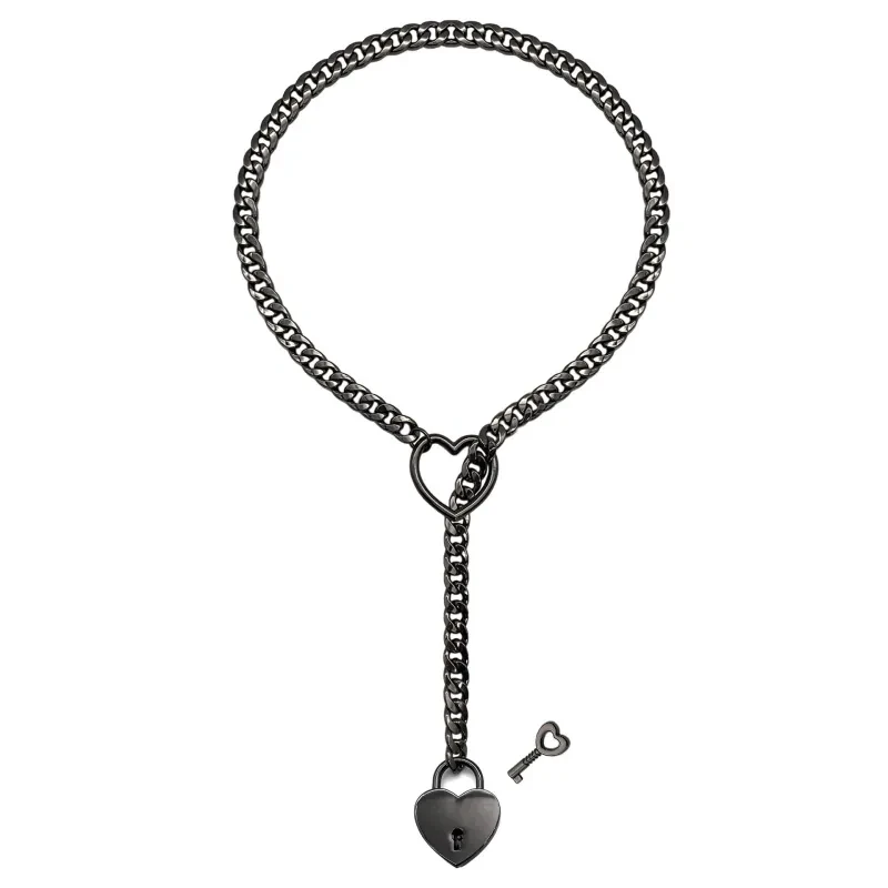Slip Chain Necklace Heart O-Ring  Adjustable Heart Shaped Lock Core With Key