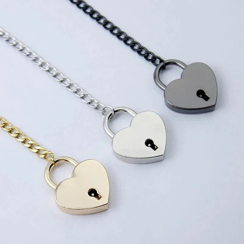 Slip Chain Necklace Heart O-Ring  Adjustable Heart Shaped Lock Core With Key