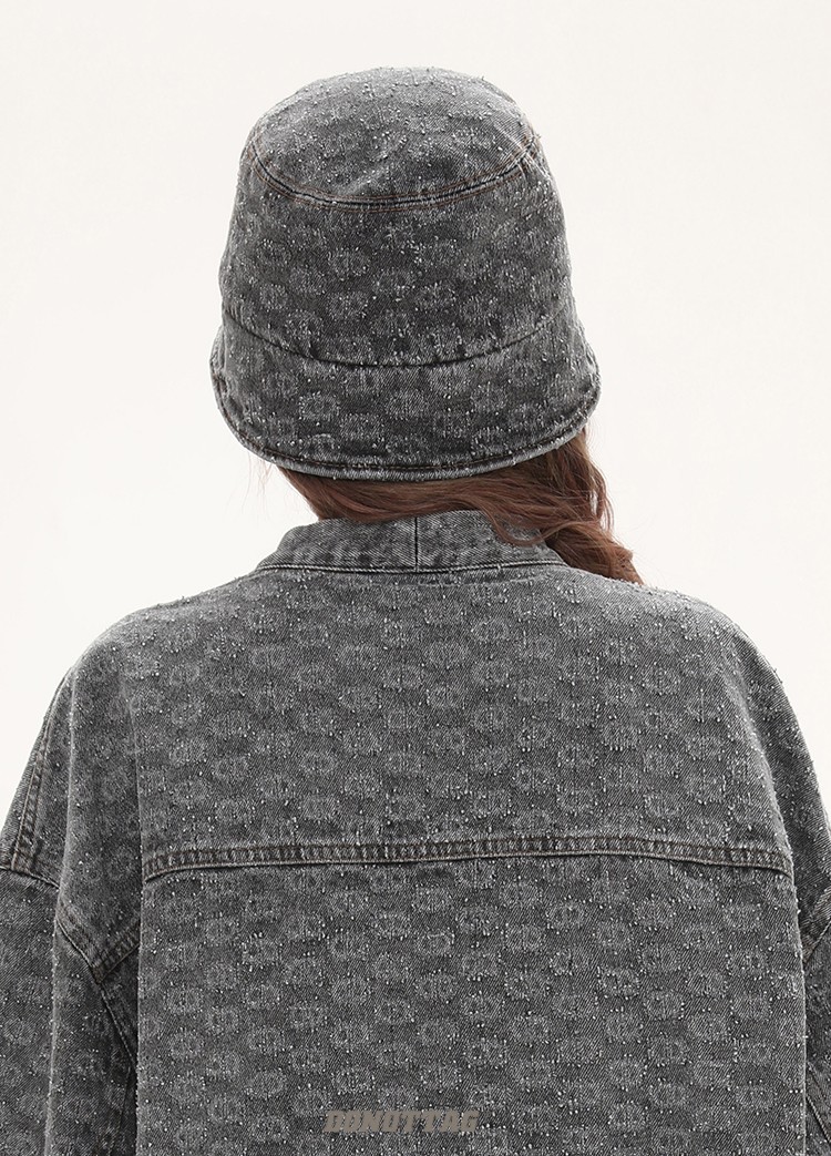 Vintage Washed Spray Horse Presbyopia Denim Bucket Hat