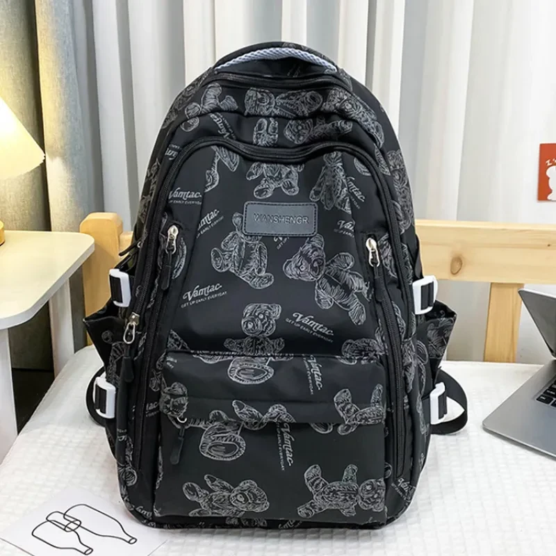 Cute Bears Print Backpack Fashion Versatile Large Capacity Travel Bags Women