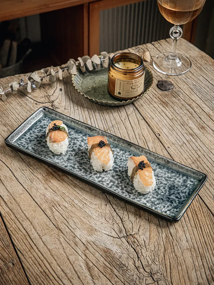 Ice Crack Rectangular Ceramic Sashimi Dim Sum Plate