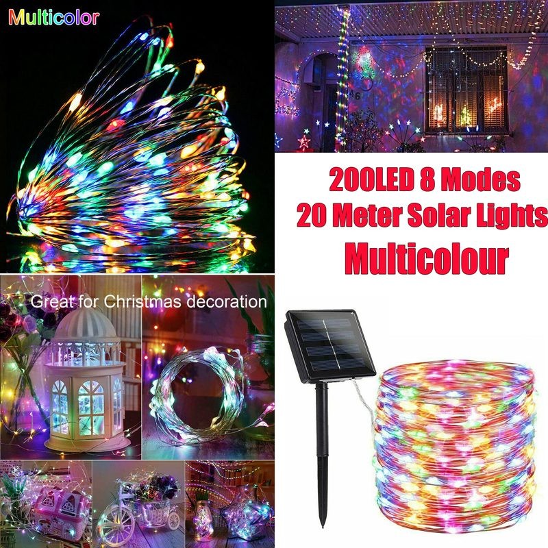 Solar String Lights 200LED Outdoor Garden Lights Multicolour