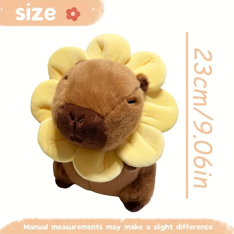 23cm/9.06in Adorable Capybara Plush Toy with Sunflower Collar