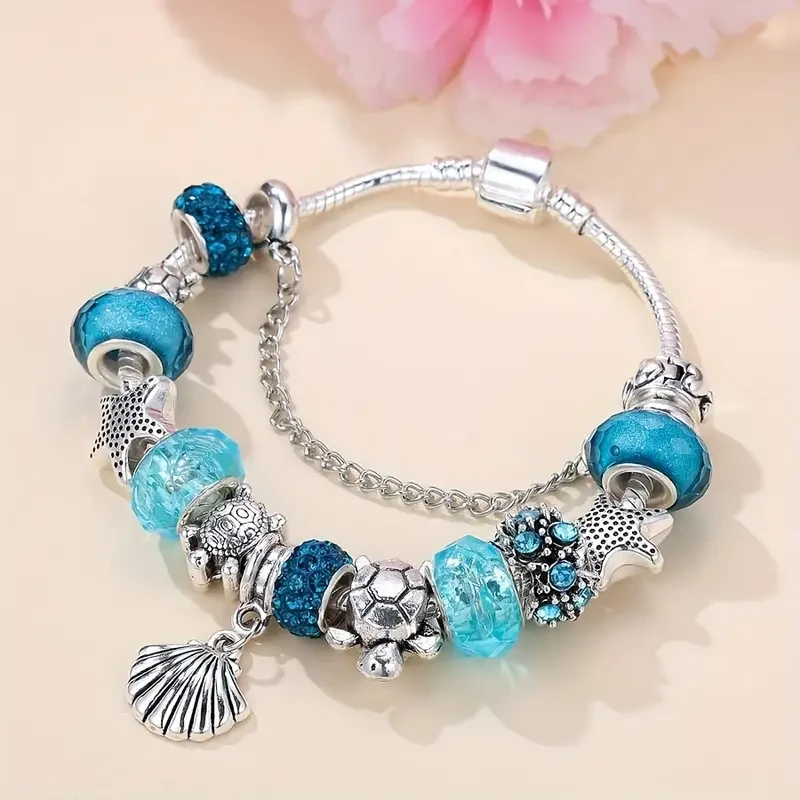Chic Ocean-Inspired Beaded Bracelet with Turtle