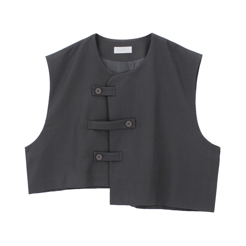 Korean Vest With Placket Left And Right Buckle
