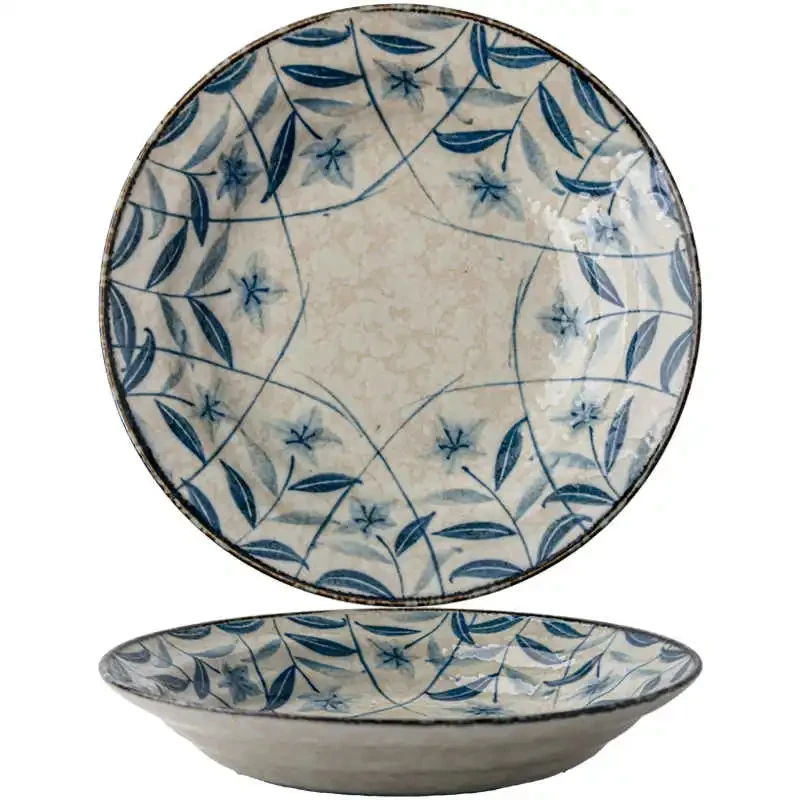 Retro Kikyo Deep Plates Underglaze Porcelain Dish