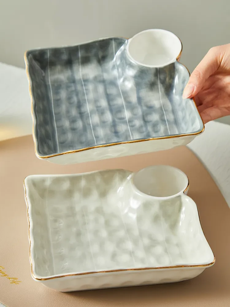 Ceramic Dumpling Tray Vinegar Dish Household Split Plate
