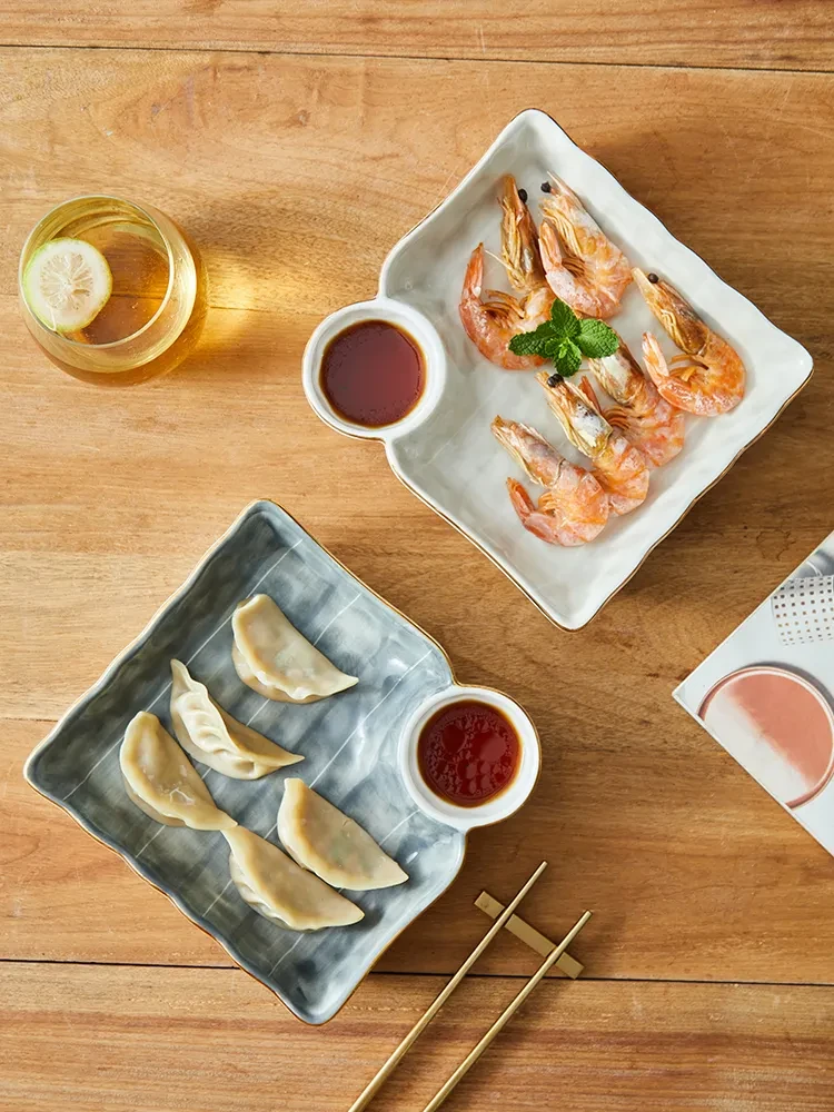 Ceramic Dumpling Tray Vinegar Dish Household Split Plate