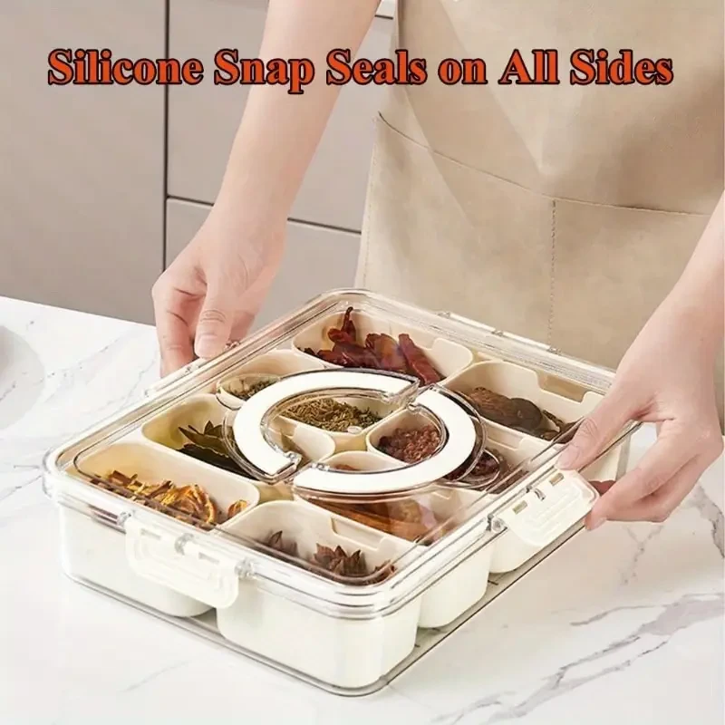 1pc, 8 Compartments Divided Serving Tray With Lid And Handle