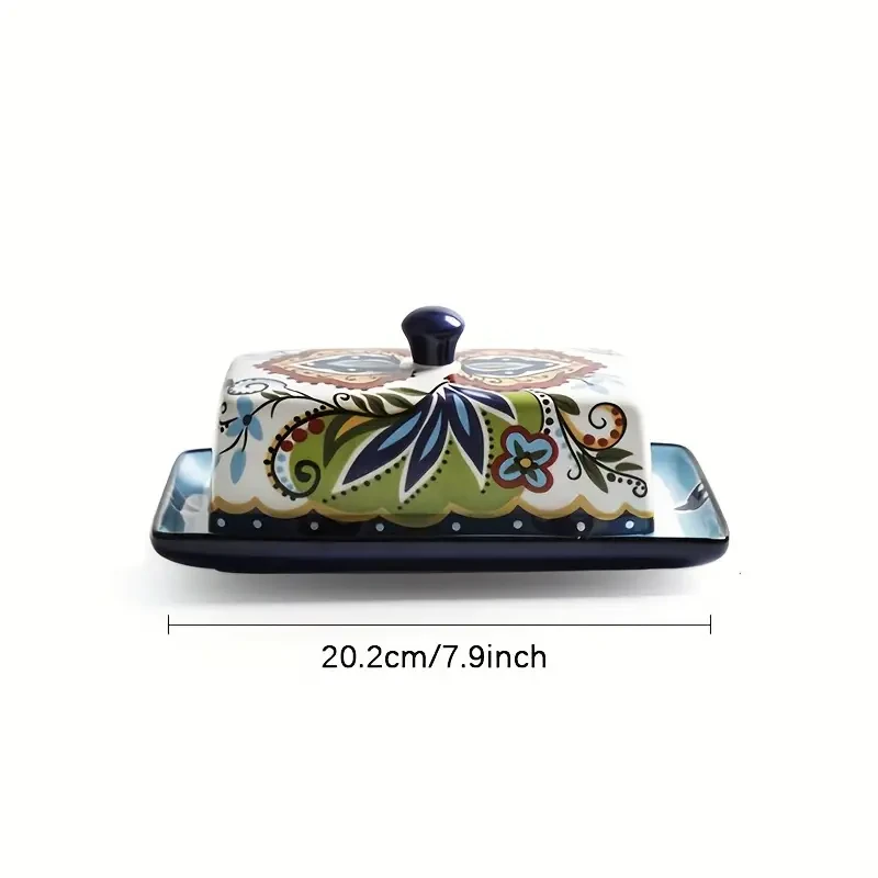 1 Set of Hand-Painted Ceramic Butter Dish with Lid