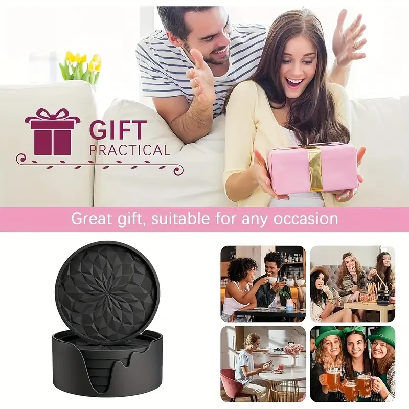 6-Pack Silicone Coasters with Holder
