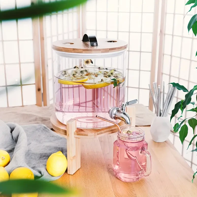 Furpaw 5L Glass Beverage Dispenser with Wooden Stand