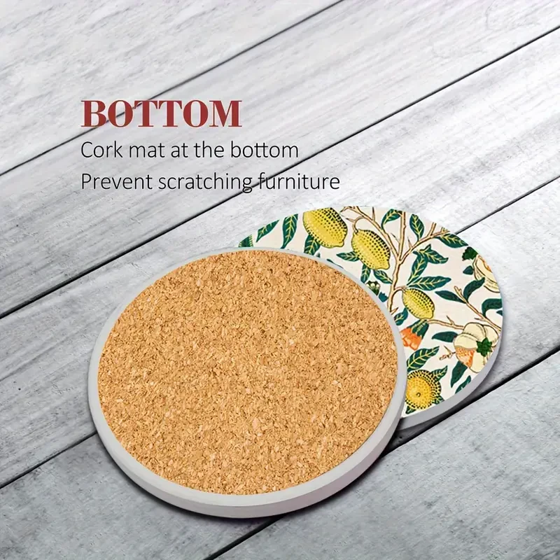 6pcs William Morris Floral Pattern Round Wooden Coasters
