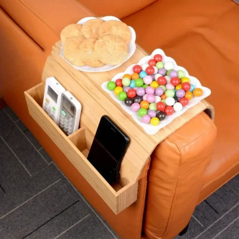 Vintage Bamboo Sofa Arm Tray Table with Cup Holder