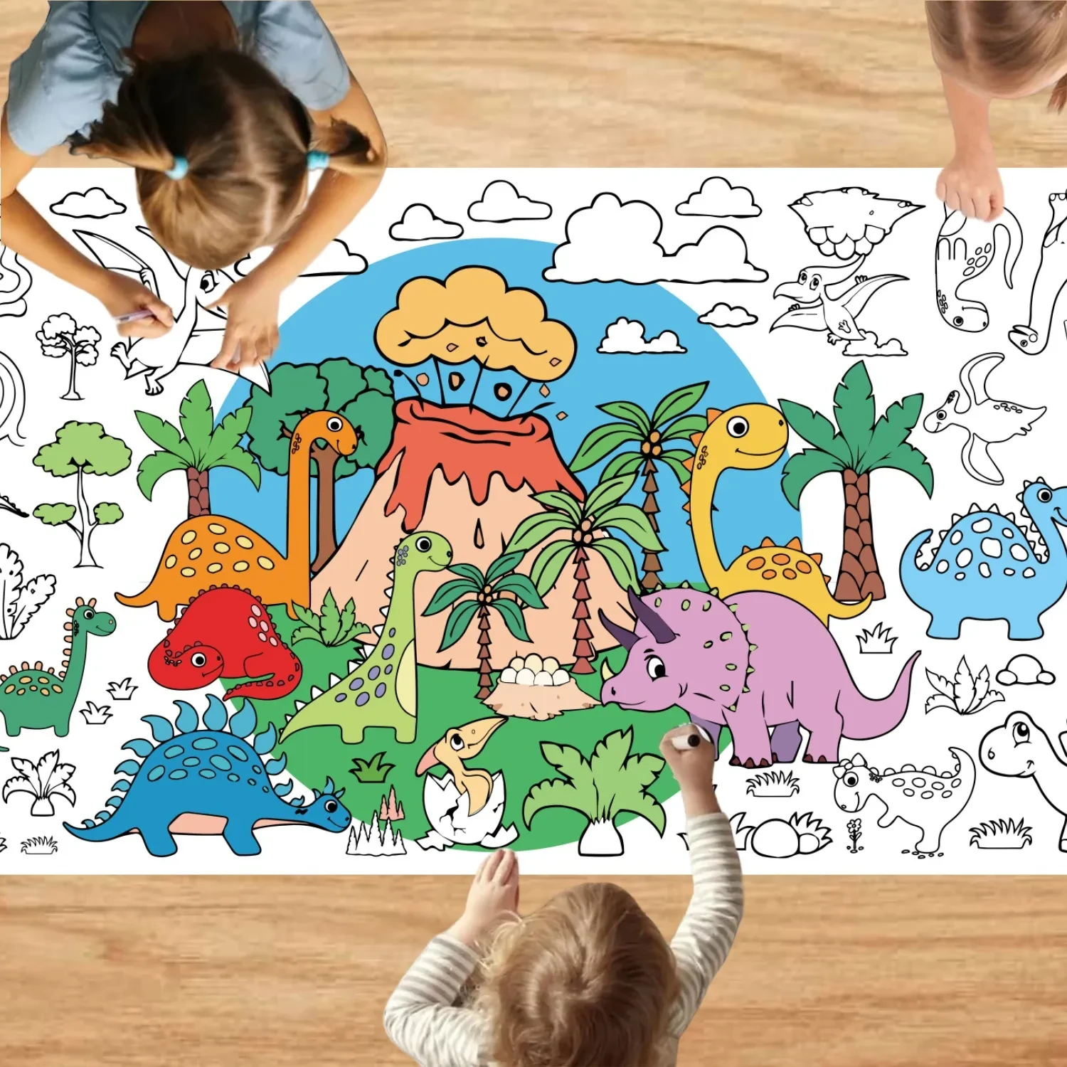 Volcanic Dinosaur Children's Colorful Painting Graffiti Waterproof Degradable Tablecloth
