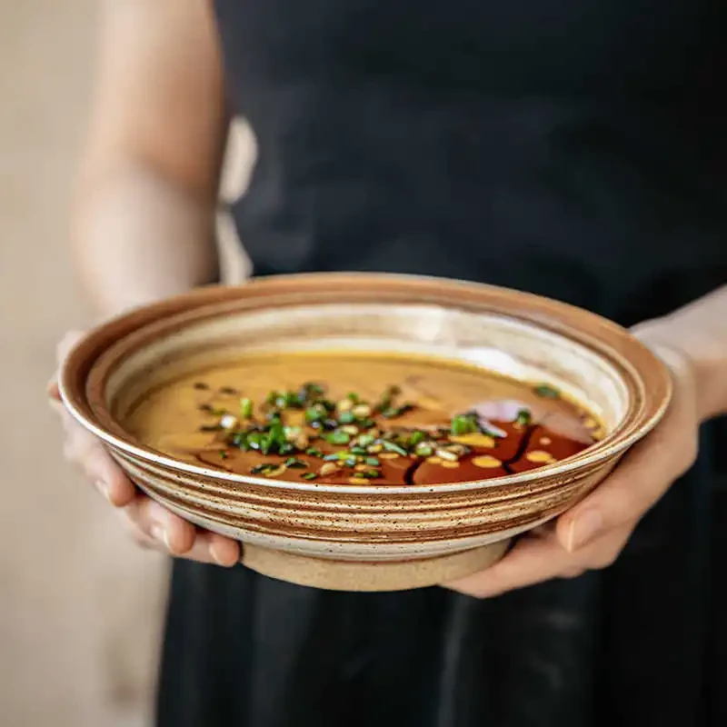 Restaurant Featured High Leg Commercial Ceramic Stoneware Bowl With Lid