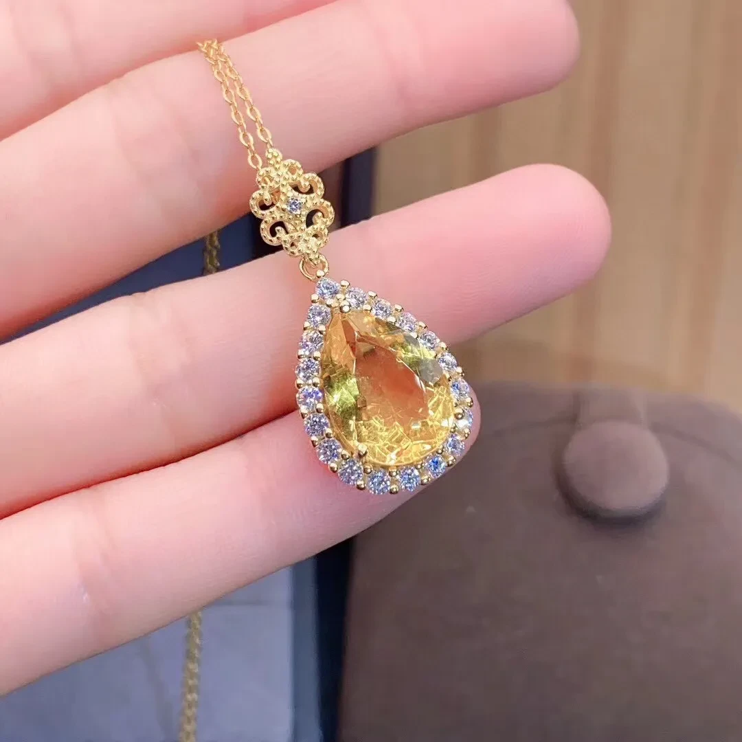 Citrine Pendant Necklace Female Crystal