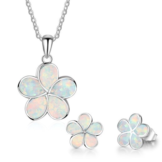 Rose Opal Pendant Earrings Set