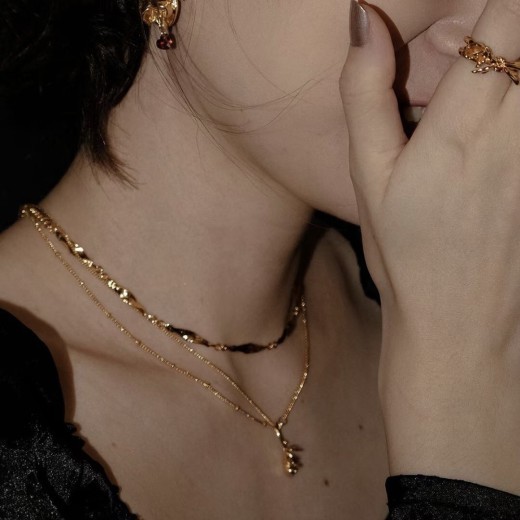 Sparkling Rose Asymmetric Panel Necklace