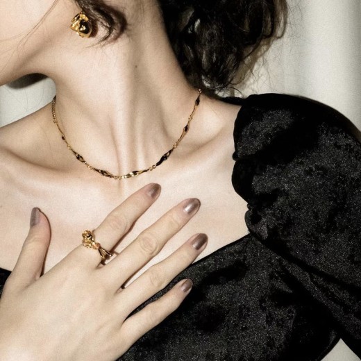 Sparkling Rose Asymmetric Panel Necklace