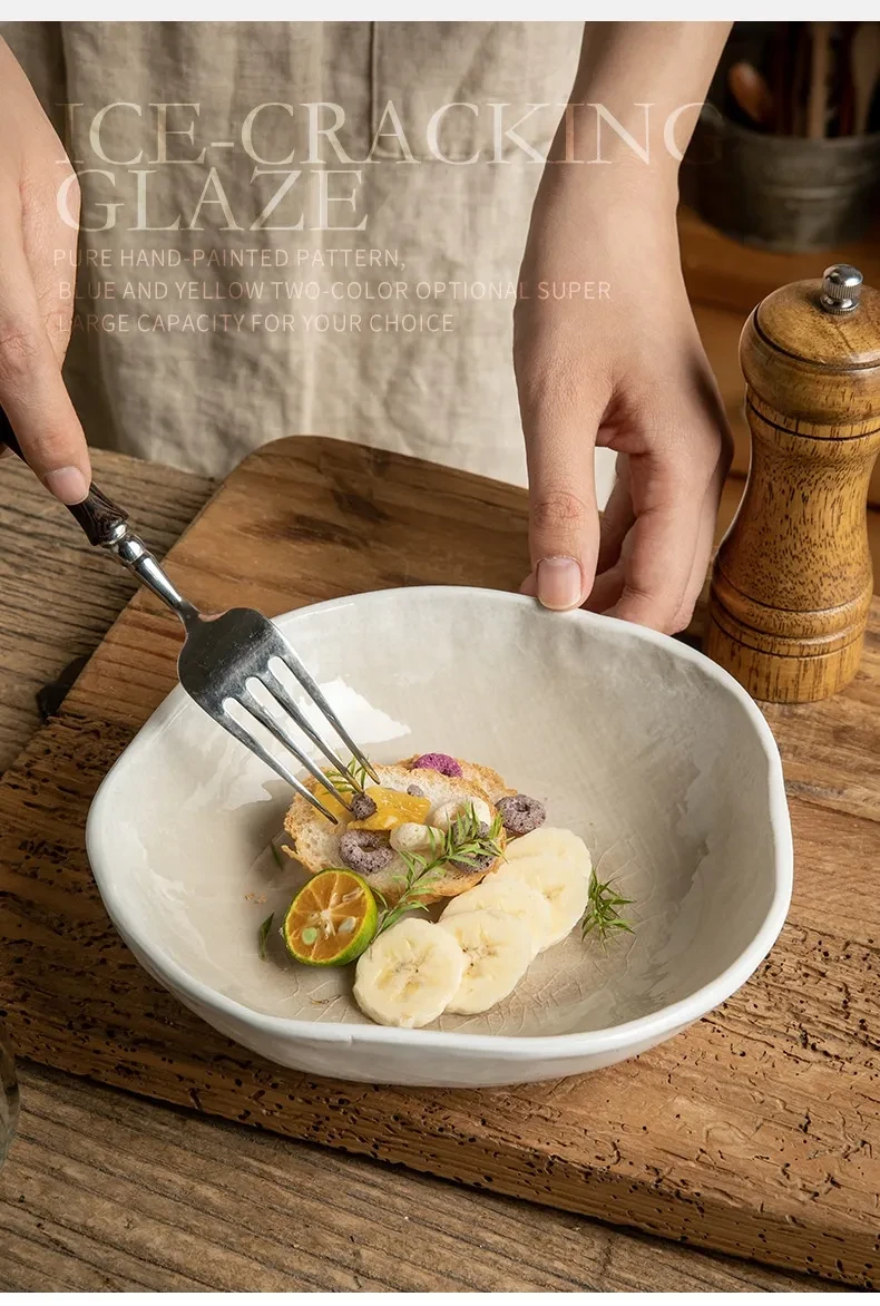 Irregular Ceramic Shaped Crackle Glaze 75 Inch Salad Bowl