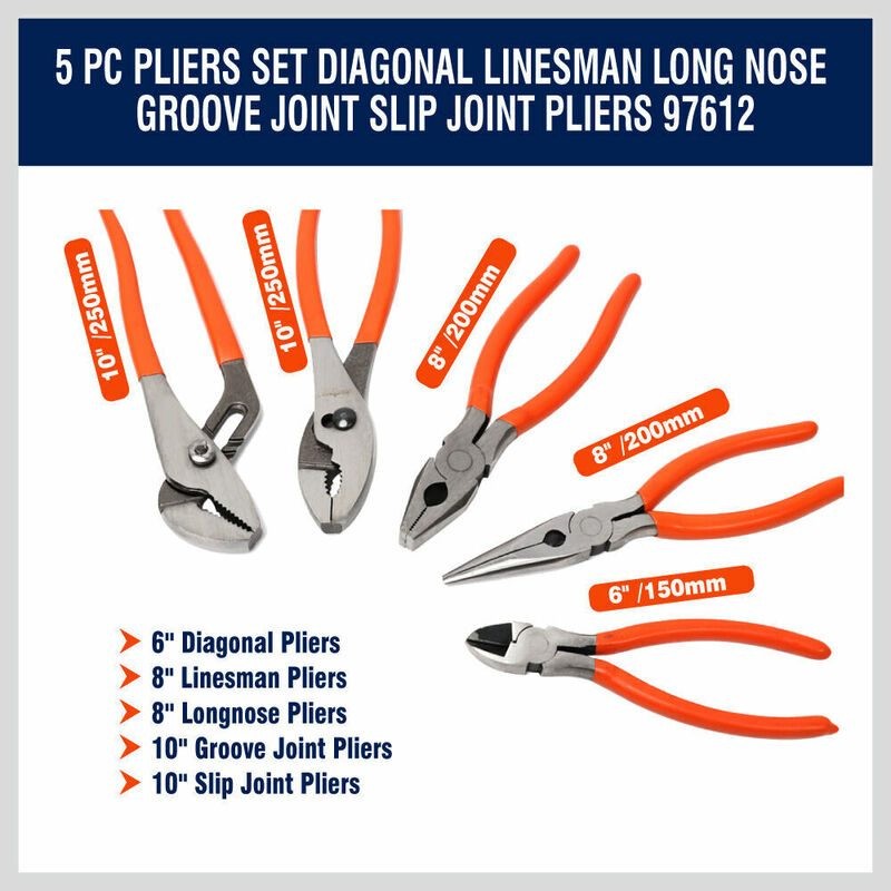 Pliers Set Diagonal Linesman Long Nose Groove Joint Slip Joint Plier