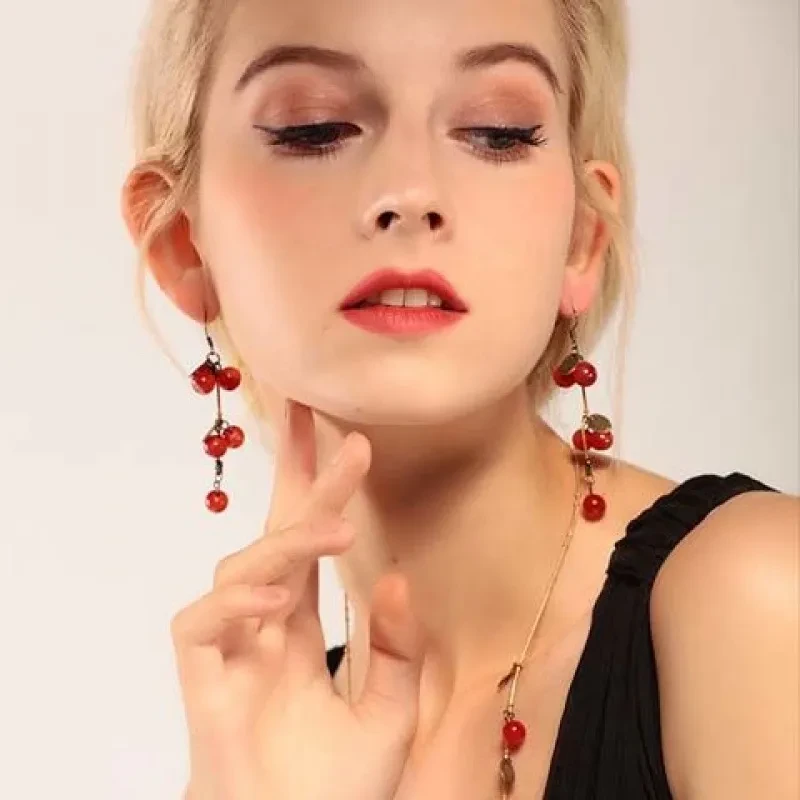 Small cherry pendant earrings earrings