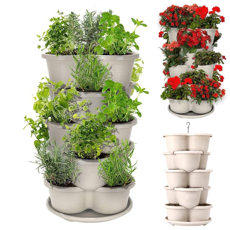 5 Tier Garden Tower Stackable Planter Pots