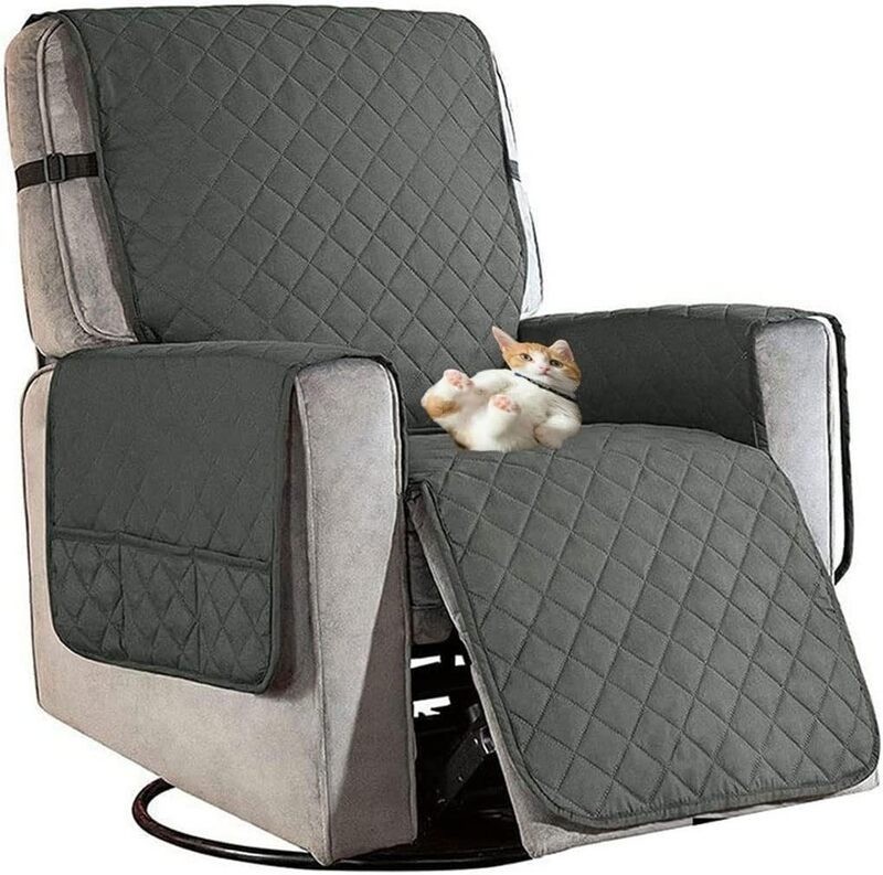 Recliner Chair Cover with Armrest Organiser Grey