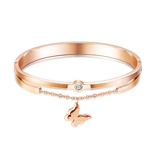 Simple Butterfly Diamond-plated Rose Gold Bracelet
