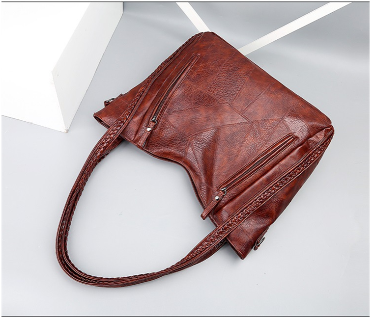 Tote Bag Large-Capacity Stitching Soft Leather Shoulder Bag