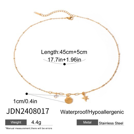 18K Gold Stainless Steel White Zircon Hammered Starfish Pendant Necklace