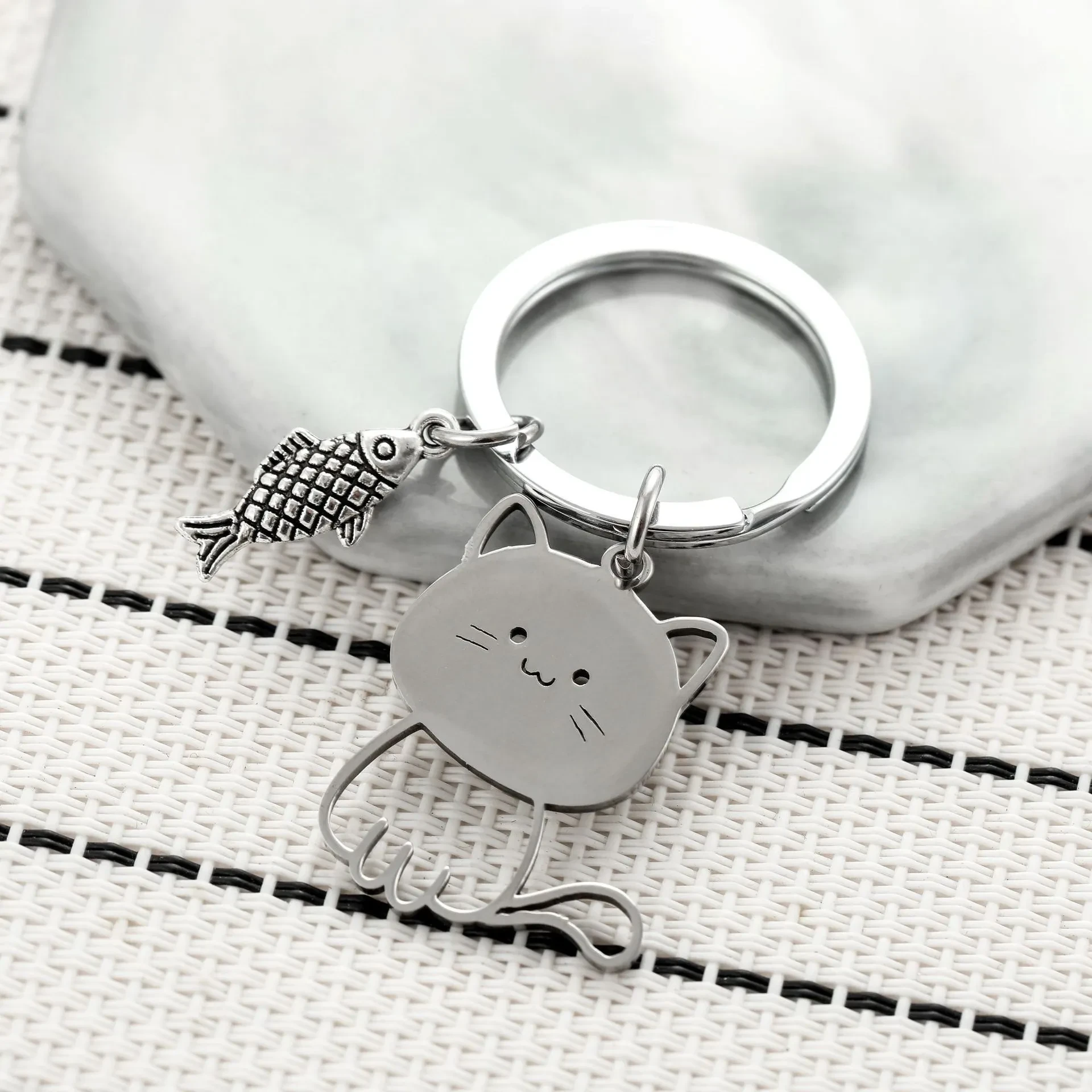 Japanese Kitten Eating Fish Cute Cartoon Key Button