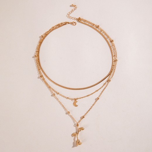 Popular Golden Rose Three-layer Necklace