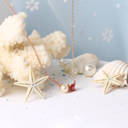 Women's natural pearl garnet rose gold jewelry