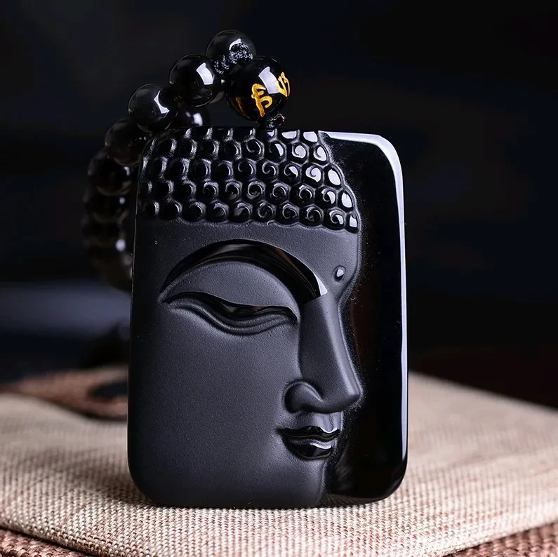 Natural Obsidian Buddha Pendant Amulet