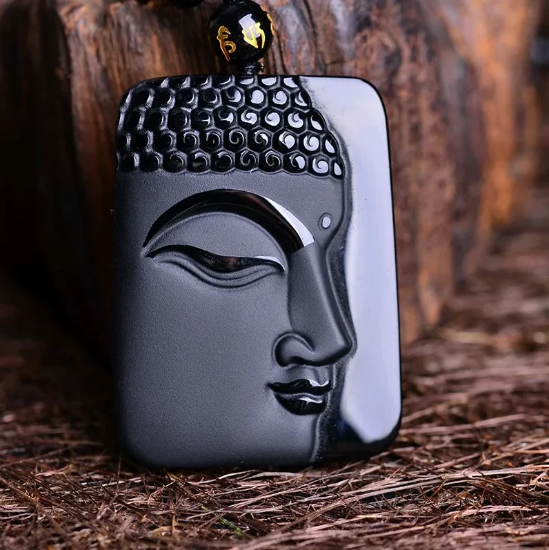 Natural Obsidian Buddha Pendant Amulet