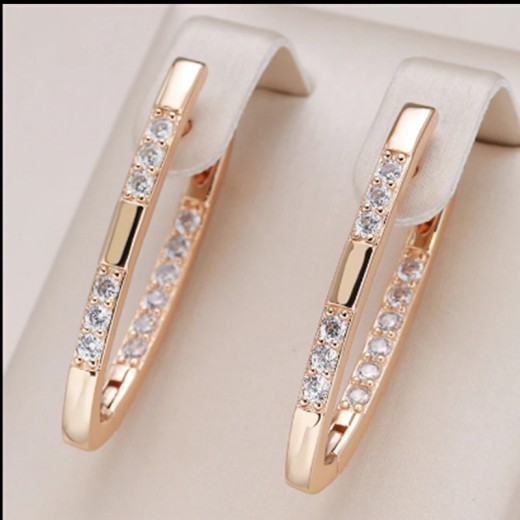 Classic Fashionable Rose Gold Inlaid Shiny Zircon Earrings