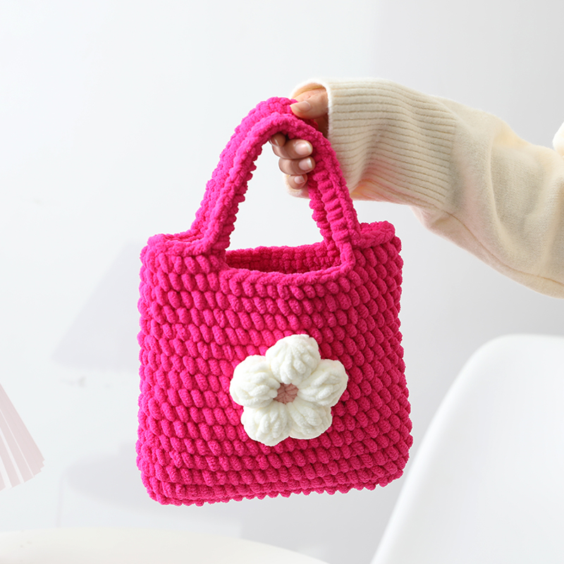Hand Knitted Thick Wool Crochet Tote Bag