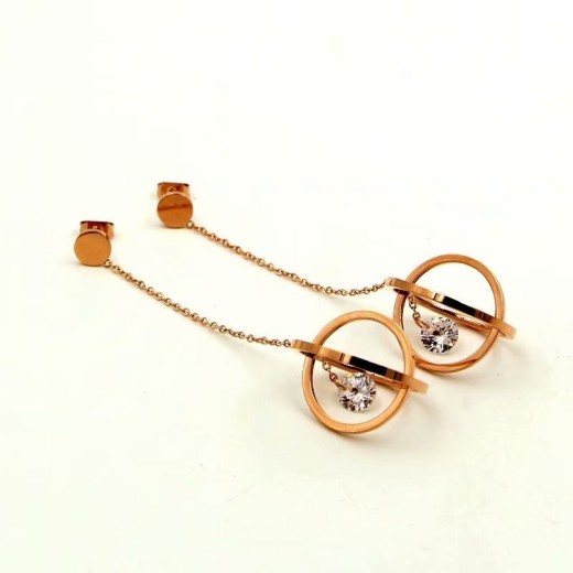 Hollow Ball Hanging Single Diamond Zircon Rose Gold Earrings